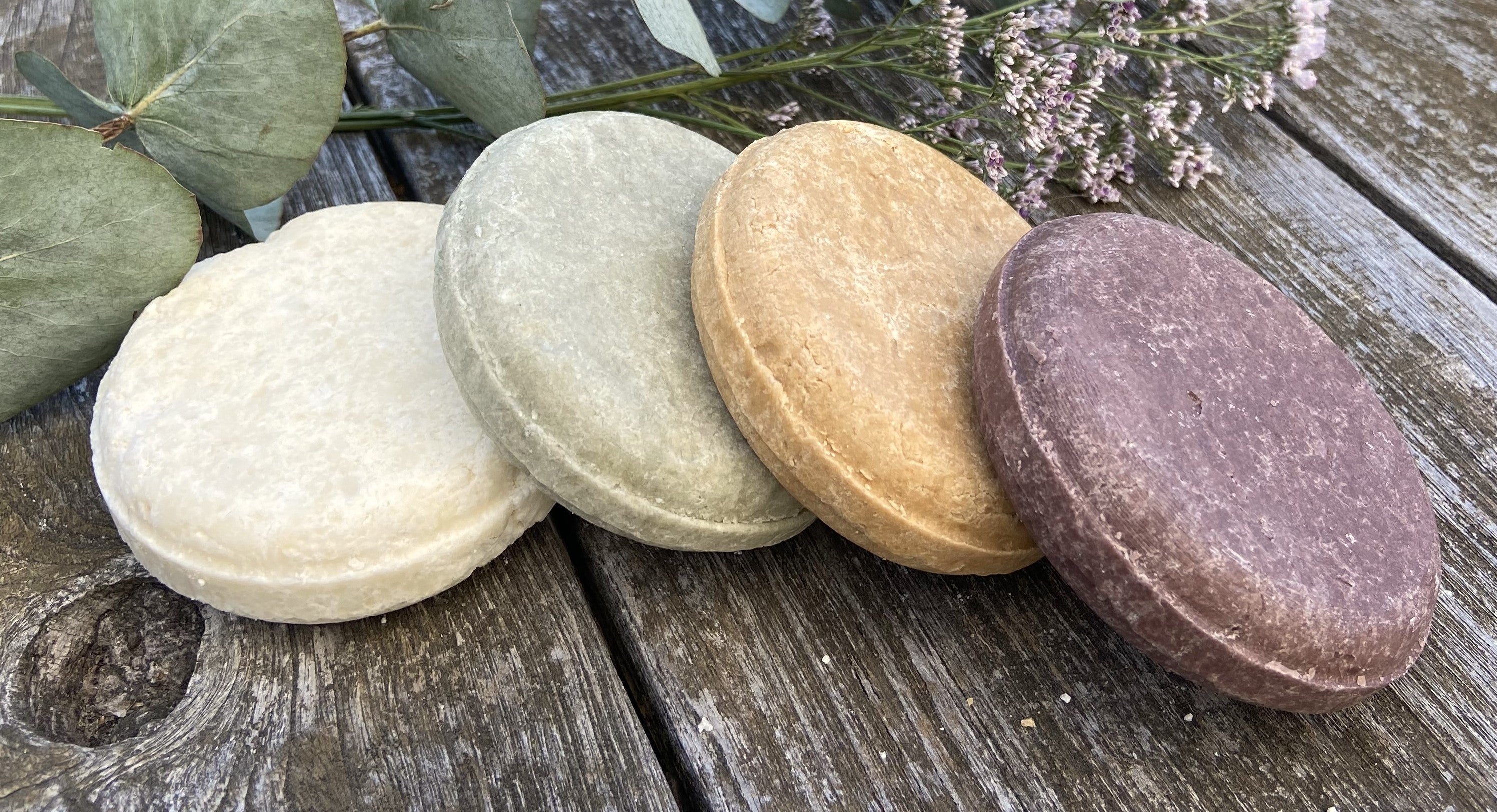 Four all natural shampoo bars. Gentle for hair and scalp. Good for the environment.