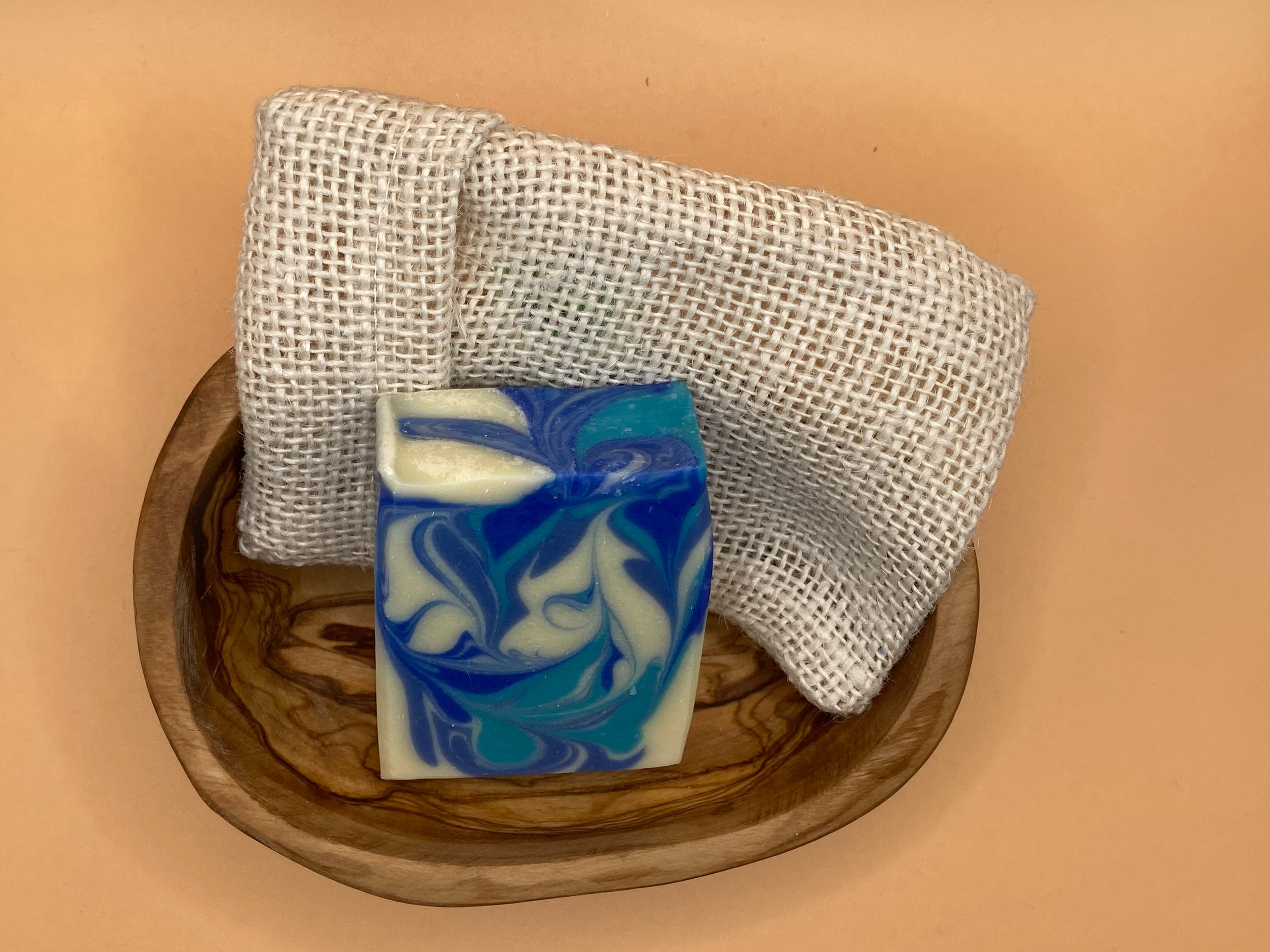 Natural jute soap saver bag with a soap