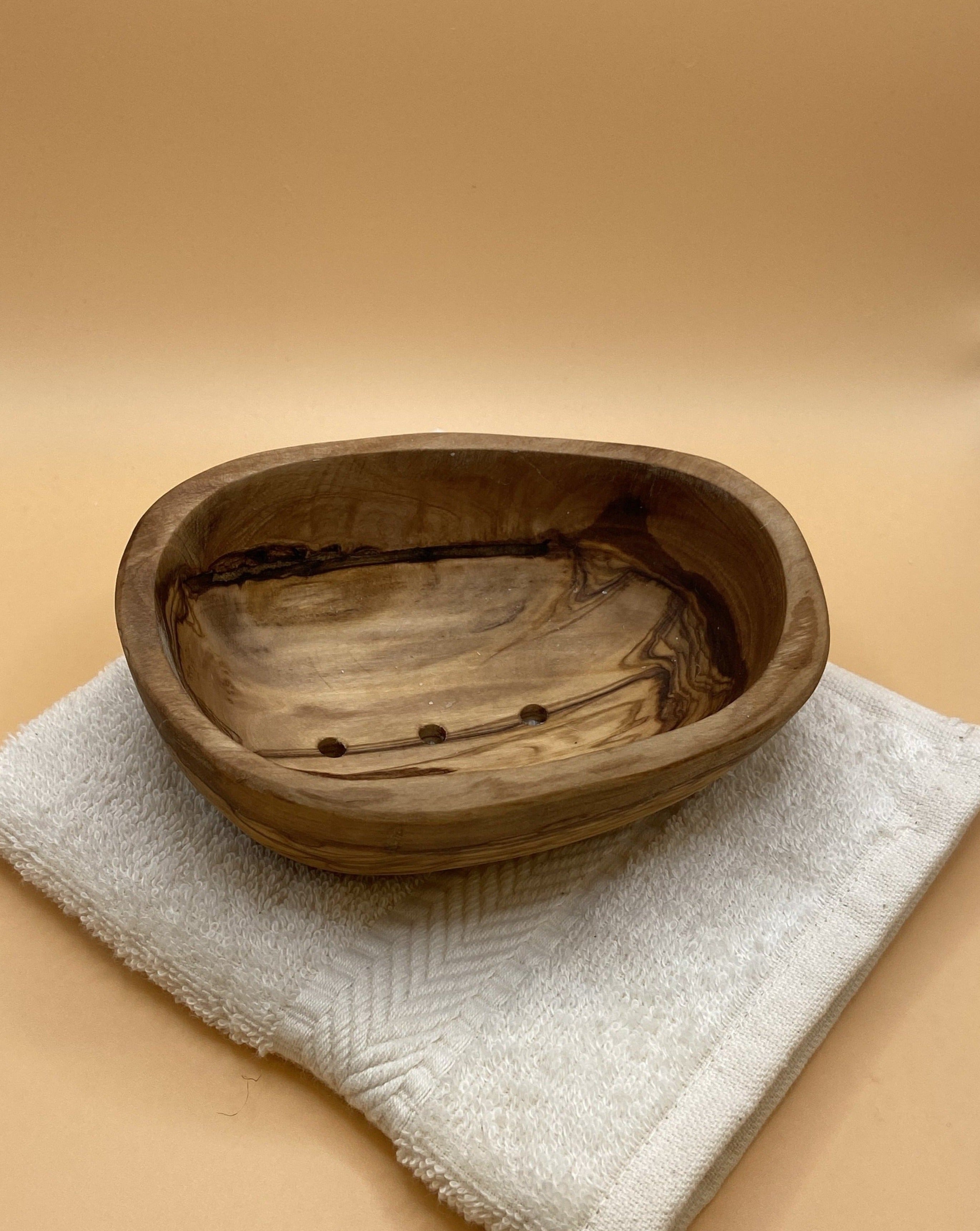 Beautiful and practical olivewood soap dish (side view)