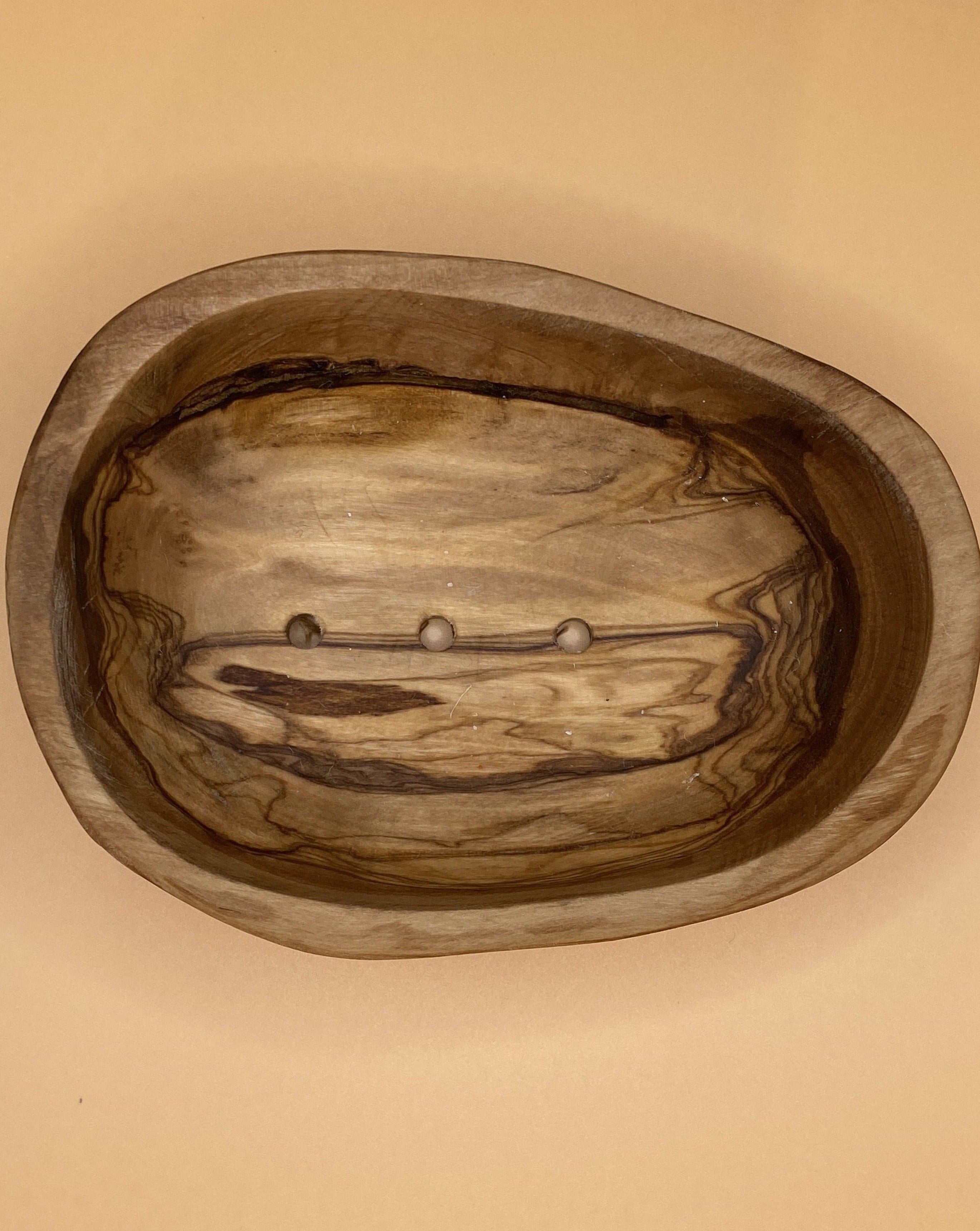 Beautiful and practical olive wood soap dish (top view)