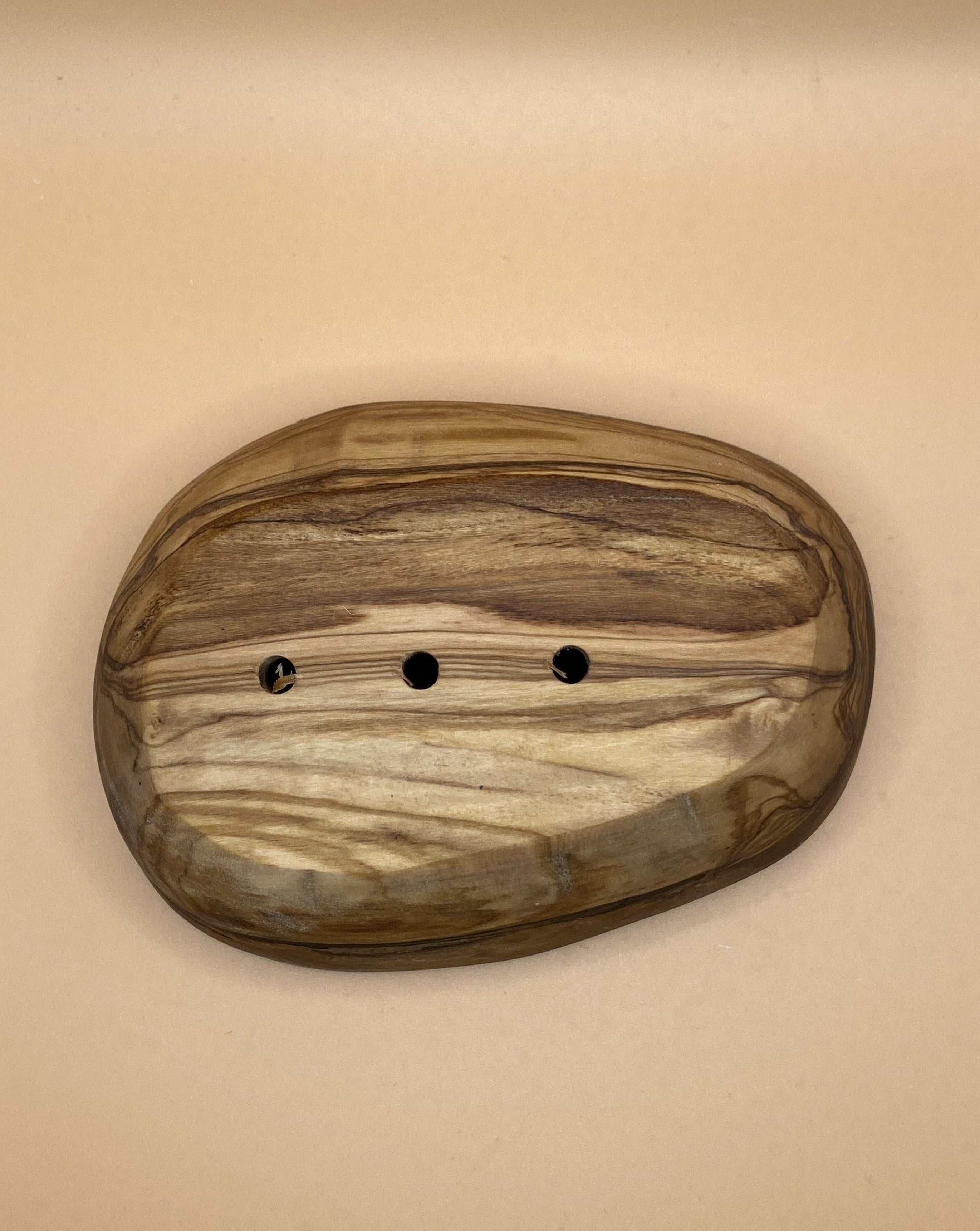 Beautiful and practical olive wood soap dish (bottom view)