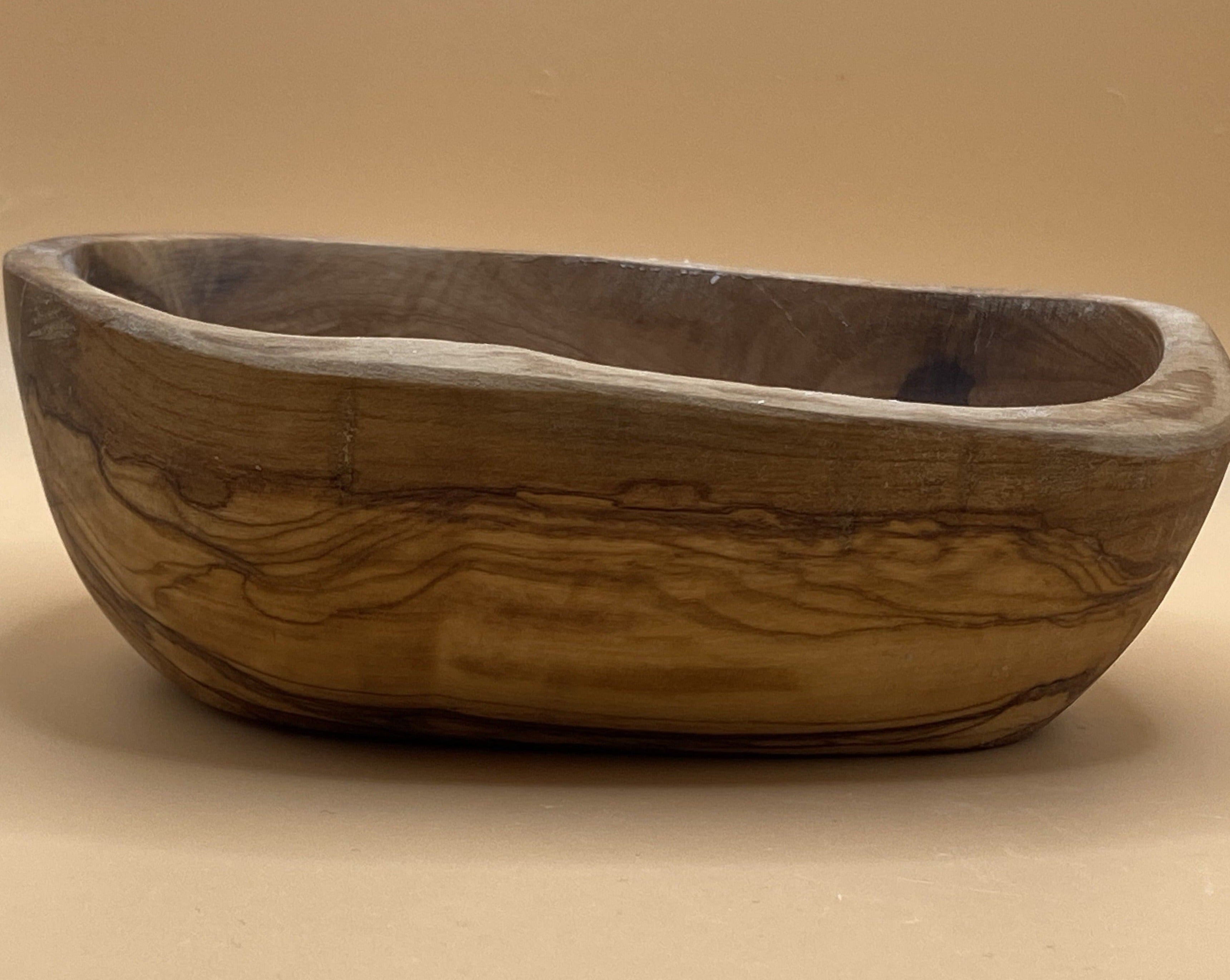 Beautiful and practical olive wood soap dish (side view)