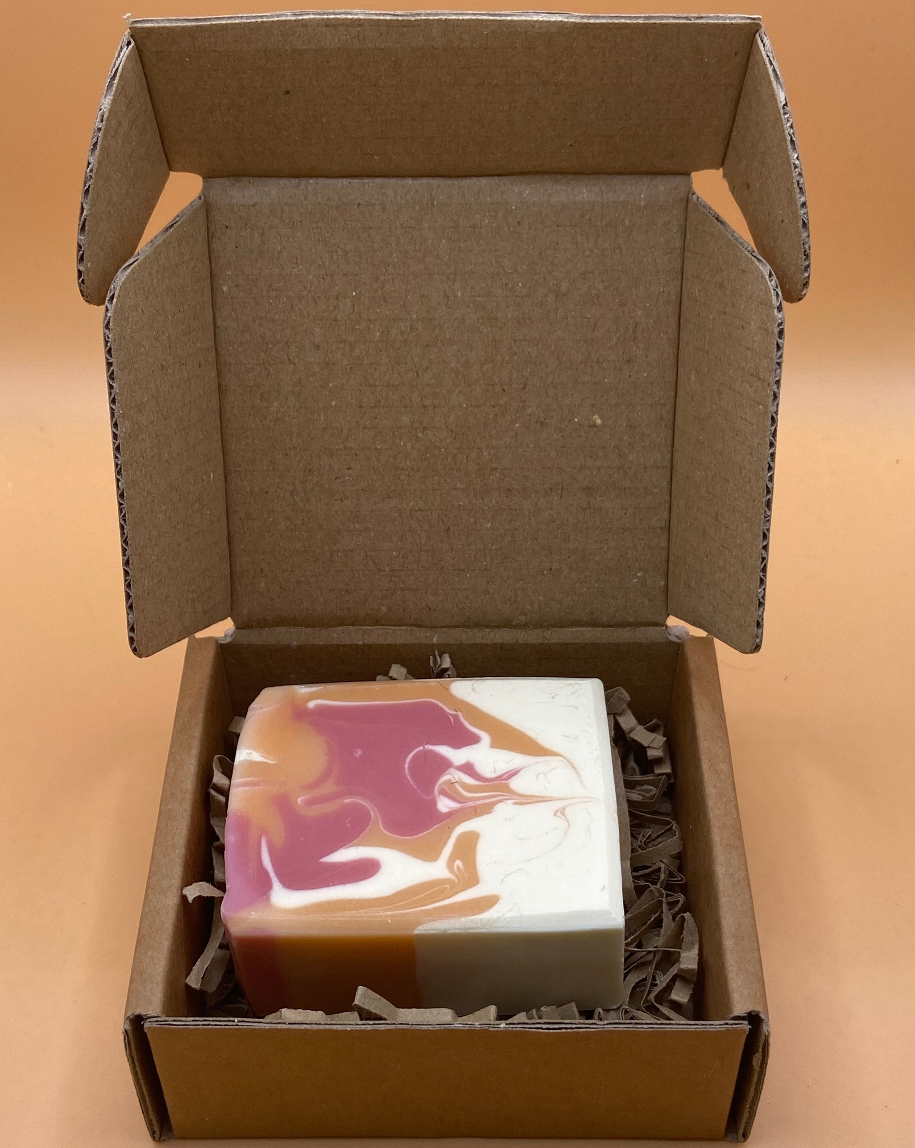 Pink Grapefruit soap packaged in Kraft paper box