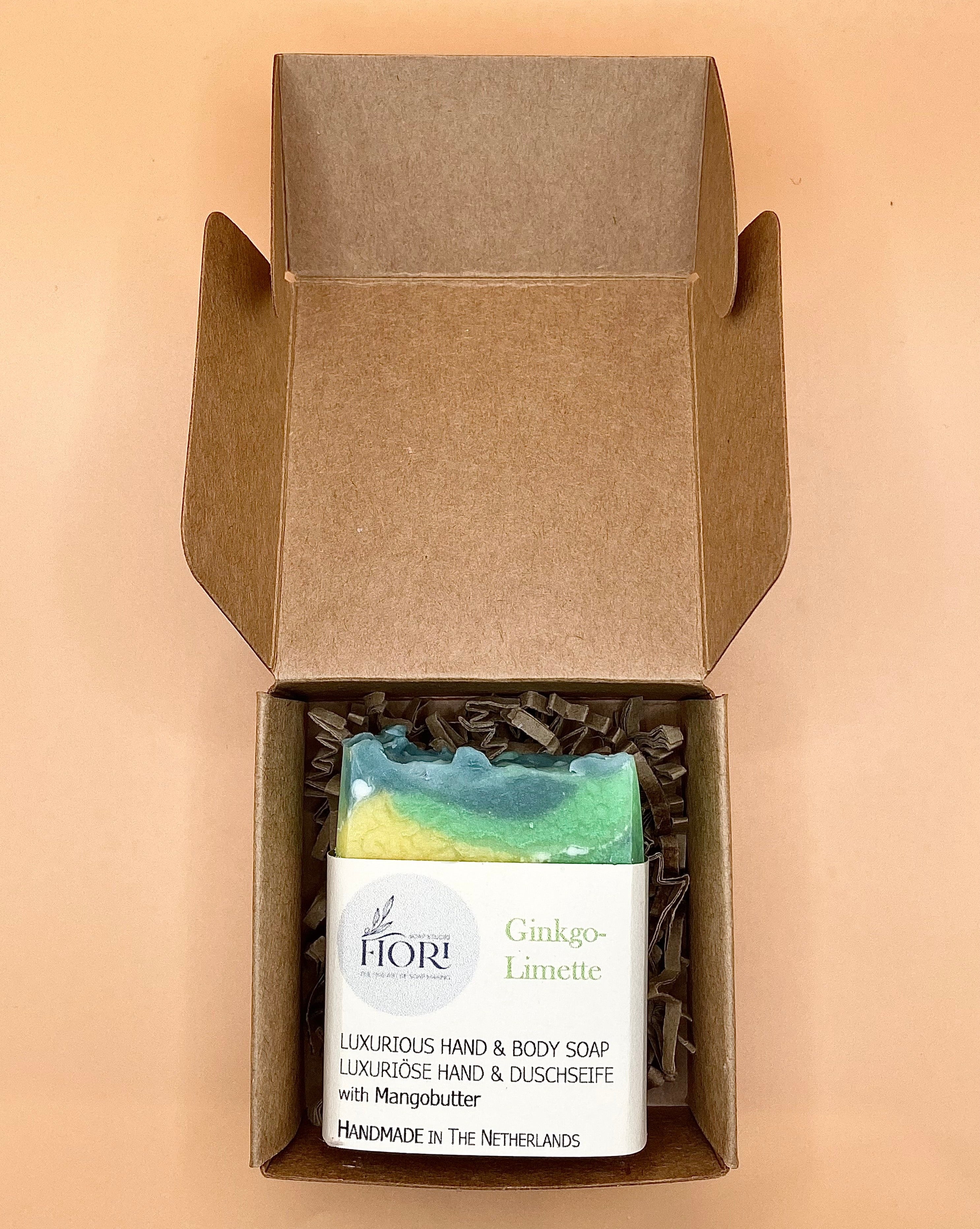 Ginkgo-Limette Soap packaged in Kraft paper box