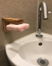 Load image into Gallery viewer, Magnetic soap holder (olive wood) - large with soap over a sink
